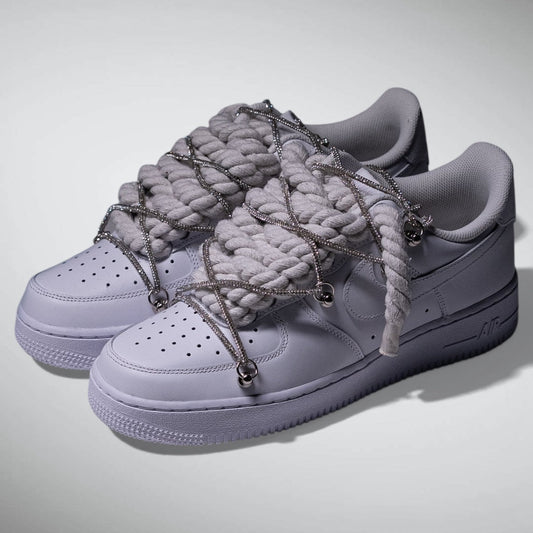 SNEAKERS NIKE AIR FORCE 1 "ROPE LACES WHITE" TRIPLE SILVER CUSTOM